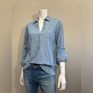 J Crew Light Blue Denim Popover Shirt Billy Long Sleeve Chambray Top Small